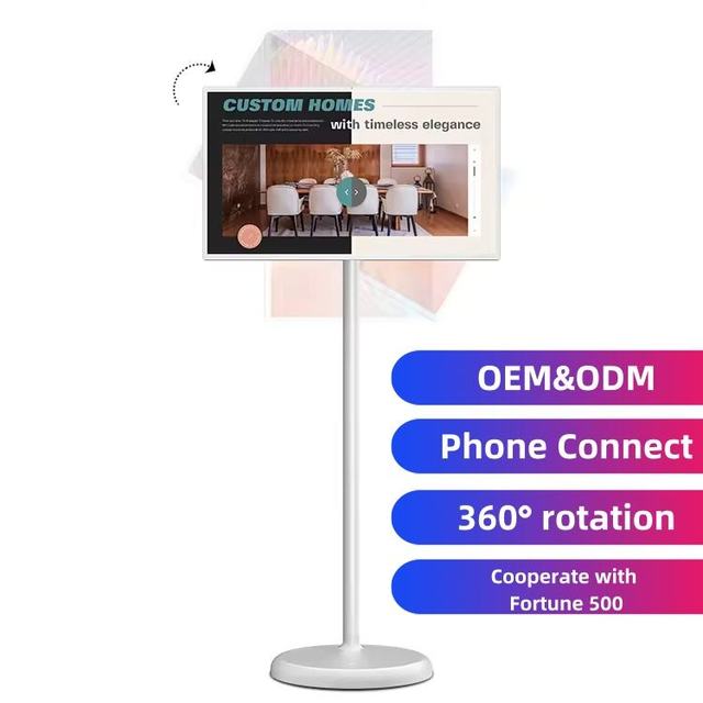24 Inch White Portable Smart HD TV Rechargeable 6000mAh Android 6+128GB Flip Display Stand High Definition LED Backlight 12V