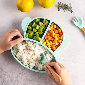 Assiette à ventouse en silicone pour bébé, avec cuillère d'apprentissage, vaisselle pour enfants, assiette à ventouse singe simple - Product Image 1