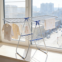 Séchoir à linge portable et pliable multifonction en acier inoxydable, séchoir à vêtements autoportant à ailes pour la maison