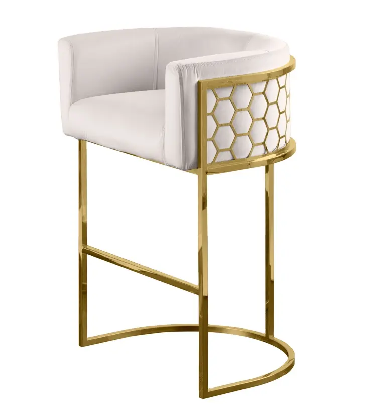 Hot Sale High Quality Modern Industrial Metal Bar Chair Velvet Fabric High Bar Stool Chair With Honeycomb Back