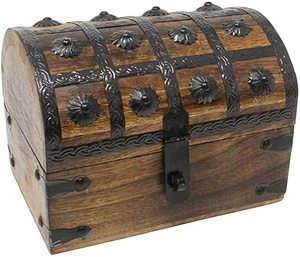 Vintage Wooden <b>Jewelry</b> Chest Treasure Box Hinged Lid Hasp Lock Rectangular Storage Case - Product Image 1
