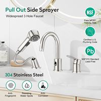 Robinet de lavabo de salle de bain multifonctionnel en acier inoxydable CUPC DOE de haute qualité, certifié NSF61, à 3 trous, avec douchette extractible et fonction cascade pour baignoire