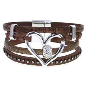 Böhmischer Stil Hohles Herzförmiges Charmantes PU-Leder Silberbeschichtetes Magnetverschluss Unisex-Armband für Geschenk und Party - Product Image 5