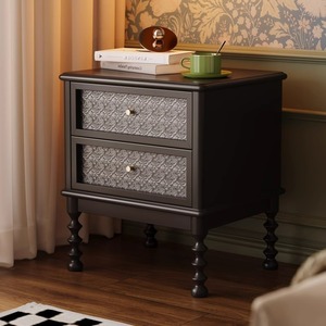Vintage Black Solid Wood Nightstand With Two Drawers Bedroom Storage <b>Cabinet</b> Assembled Ready To Use - Product Image 1