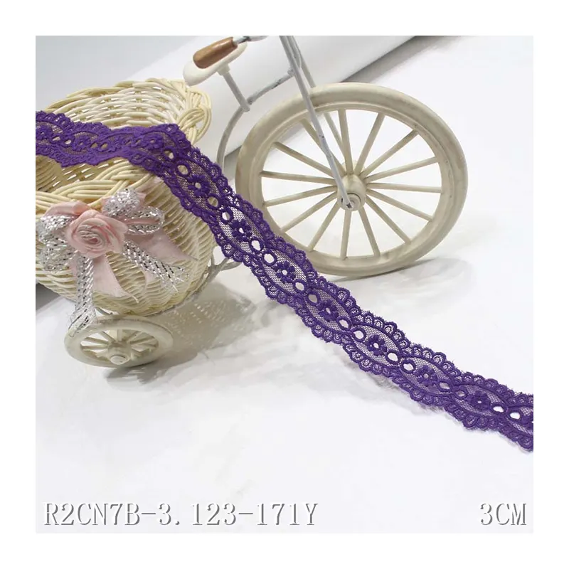 Violet Narrow Embroidery Ribbon Lace 3cm Fancy Flower Lace Trim for Dress Polyester Fabric