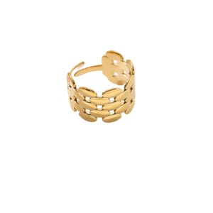 Anillo de Acero Inoxidable con Patrón Irregular a la Moda para Adornos de Mano para Hombres y Mujeres. Anillo Abierto Ajustable de Oro de 18K. - Product Image 5