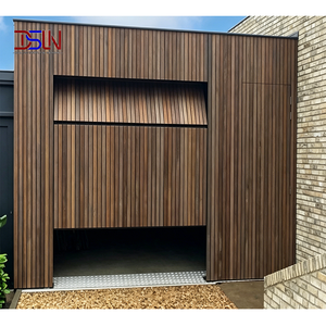Porte de garage sectionnelle automatique moderne, pliable, construction en alliage d'aluminium à grain de bois, isolation thermique, insonorisation, antivol - Product Image 1