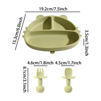 Ensemble d'alimentation 3-en-1 : fourchette, cuillère, accessoires pour bébé, assiette à ventouse en silicone avec compartiments, compatible micro-ondes, pour enfants