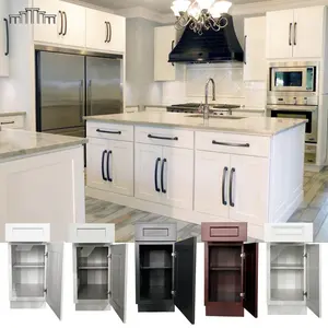 Low MOQ Ready To Assemble American Style Modern White Rasied Panel Kitchen Cabinet Solid Wood