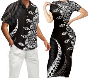 Mornkid Nouveauté Vêtements Tribaux Polynésiens Ensemble Couple Insulaire Robe de Club Femme Manches Courtes Chemises Assorties <span class=keywords><strong>Homme</strong></span> Grande Taille - Product Image 2
