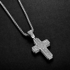 Cross <b>Titanium</b> Steel Necklace Pendant Pave Setting Unisex Party Jewelry - Product Image 3