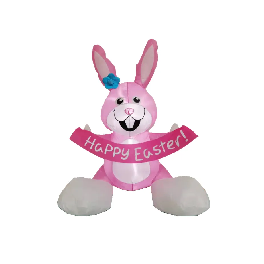 4 Ft Party Bunny Happy Easter Pink Banner Lighted Outdoor Holiday Decorations Blow Up Yard Lawn Airblowen Inflatables Rabbit