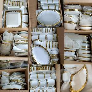 Prix direct usine – Nouveauté : <span class=keywords><strong>Vaisselle</strong></span> de luxe <span class=keywords><strong>moderne</strong></span> en <span class=keywords><strong>porcelaine</strong></span>, formes variées, avec bordure dorée – Vente en carton - Product Image 5