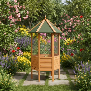 <span class=keywords><strong>Cage</strong></span> hexagonale en bois pour oiseaux avec perchoir - Product Image 3