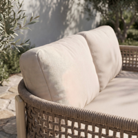 Ensemble de canapés de patio extérieur moderne avec structure en aluminium thermolaqué, meubles de jardin en corde d'oléfine tressée et table basse en pierre frittée