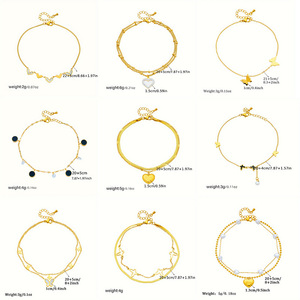 Bracelet de cheville en acier inoxydable plaqué or, étanche et inaltérable, avec pendentifs perle, papillon et cœur, pour femme, vente en gros - Product Image 6