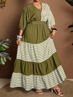 Robe décontractée à imprimé floral plissée grande taille avec col rond et manches bouffantes
