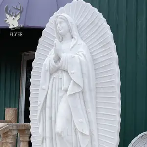 教会の家の装飾宗教的なカトリックの等身大白い大理石の聖母の彫刻グアダルーペの聖母大理石の彫像