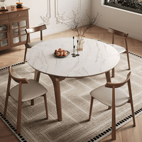 Table à manger ronde extensible en bambou style wabi-sabi moderne minimaliste 6 places pliable pieds en fer ensemble de chaises