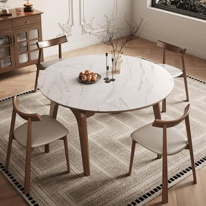 Mesa de comedor redonda extensible de bambú, estilo Wabi-Sabi, moderno, minimalista, juego de sillas con patas de hierro plegables de 6 plazas - Product Image 5
