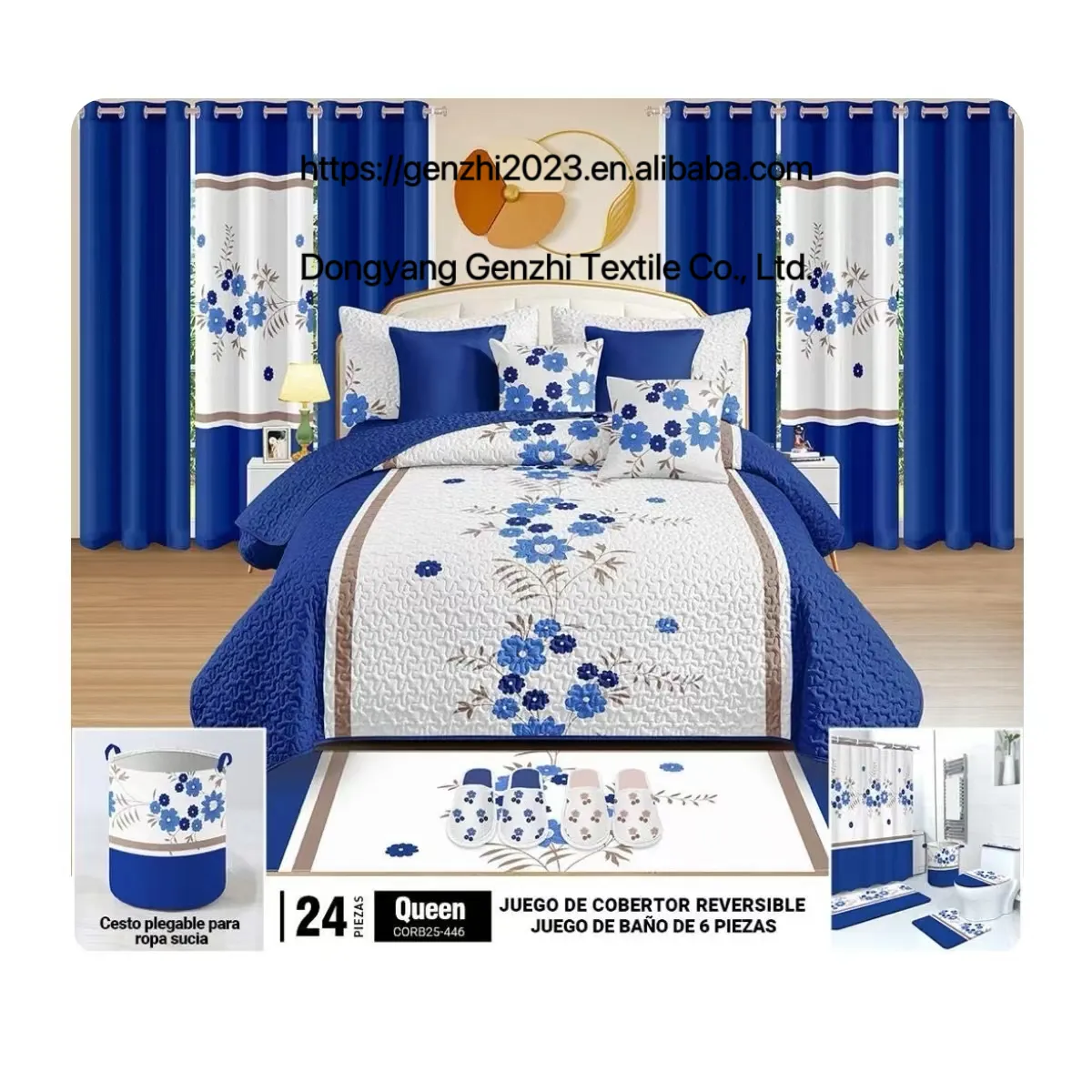 Sheet Factory Wholesale King Size 24 Pieces Bedding Set Bedspread Set 24 Pcs Bed Sheet With Curtains Fitted Sheet Mattress Cover Set