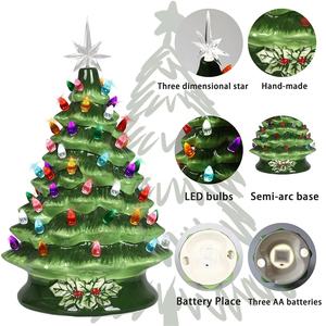 사전 조명 15 인치 빈티지 휴일 장식 손으로 그린 세라믹 크리스마스 트리 탁상 장식품 멀티 컬러 LED 조명 IP54 - Product Image 2