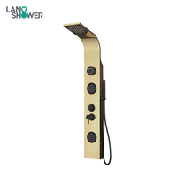 Panneau de douche en acier inoxydable 304 doré à double poignée brossée avec fonction Bluetooth, pommeau de douche pluie et jets multiples pour usage hôtelier