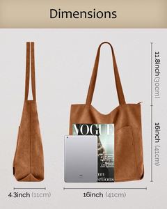 Corduroy Tote Bag Large Casual Shoulder Handbag for Women College Work Everyday - Product Image 4