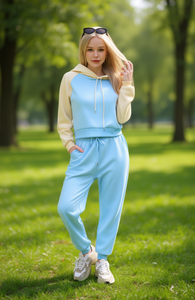 Tuta Casual da Donna con Cappuccio, Lunghezza Intera, Color Block, 100% Cotone, Vestibilità Ampia con Tasche Laterali, Abbigliamento Primaverile - Product Image 2