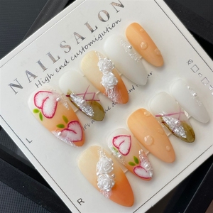 <span class=keywords><strong>Uñas</strong></span> Postizas Acrílicas Hechas a Mano de Alta Calidad con Diseño de Rosa Dulce de Primavera, Venta al Por Mayor - Product Image 2