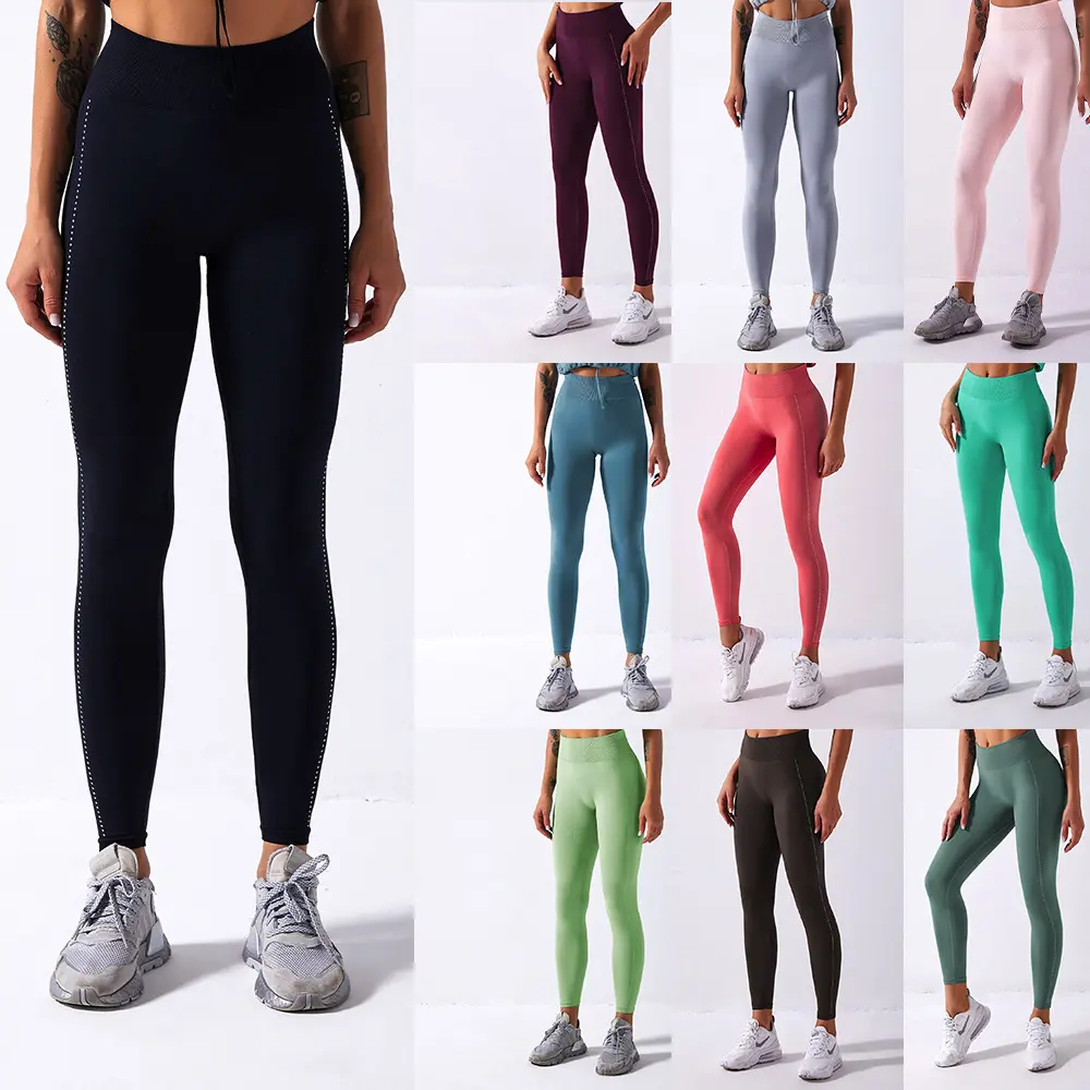 RTS yoga legging pantalones baratos sólidos Leggings largos gimnasio desgaste cintura alta calidad levantamiento pantalones sin costuras para las mujeres