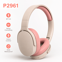 Casque sans fil P2961 à réduction de bruit 5.0, étanche IPX6, commande vocale, ajustement personnalisé, faible latence pour la musique des enfants