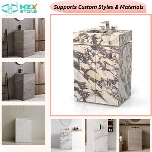 HZX Premium Beige <strong>Travertine</strong> Marble Stone for Bathroom Vanity Sink with Vessel Basin Modern Freestanding - Product Image 6