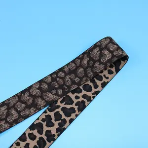 Faixa elástica estampada de leopardo, faixa elástica jacquard ajustável para acessórios de vestuário, tecido de 2.5cm de largura, novidade