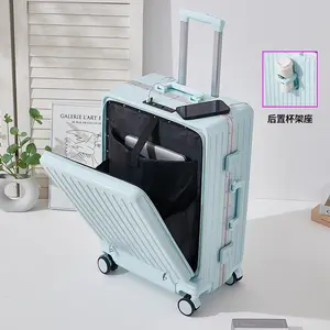 Grosir yang dapat dipakai ulang ya 10kg tag kulit baguage tas Travel Trolley bagasi serat karbon bukaan depan koper Abs