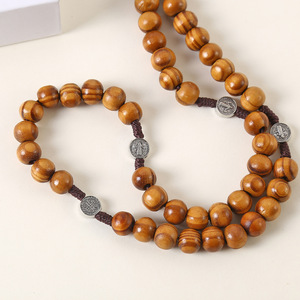 Collier Croix Crucifix en Bois Fait Main, Chapelet <span class=keywords><strong>de</strong></span> <span class=keywords><strong>Prière</strong></span> avec Perles, Charme Saint Benoît Vierge Marie, Bijoux Religieux Catholiques - Product Image 6