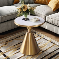 Table d'appoint ronde moderne en marbre pour canapé, balcon, hôtel – Petite table basse durable et mobile avec plateau en pierre