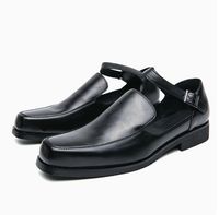 Chaussures noires respirantes et tendance pour le printemps et l'automne, avec talon bas, boucle et bout carré, petites chaussures en cuir, sandales