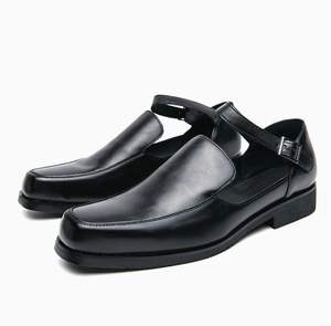 Chaussures noires respirantes et tendance pour le printemps et l'automne, avec talon bas, boucle et bout carré, petites chaussures en <span class=keywords><strong>cuir</strong></span>, sandales - Product Image 5