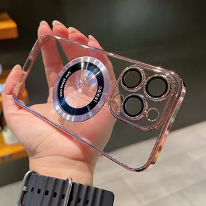 Funda para mujer y niña, protector de cámara, funda magnética transparente para móvil, funda de teléfono galvanizada 3D para iPhone 15 14 pro Max
