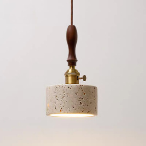 <span class=keywords><strong>Suspension</strong></span> LED rétro style Wabi-Sabi japonais en <span class=keywords><strong>bois</strong></span> jaune et pierre Huangdong pour chambre et salle à manger - Product Image 1