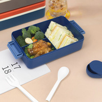 Boîte à lunch simple en plastique pour étudiants, boîte bento à compartiments pour employés de bureau, compatible micro-ondes, avec récipient à sauce, boîte à lunch japonaise