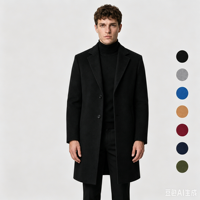Manteau en coton tissé mi-long à simple boutonnage pour homme, style moderne minimaliste, formel/décontracté, automne-hiver