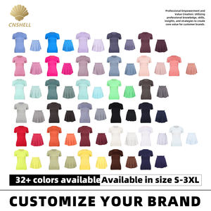 32 colori pronti per la spedizione traspirante anti anti-umidità <span class=keywords><strong>T</strong></span>-Shirt a vita alta plissettata da Tennis 2 pezzi set da donna - Product Image 2