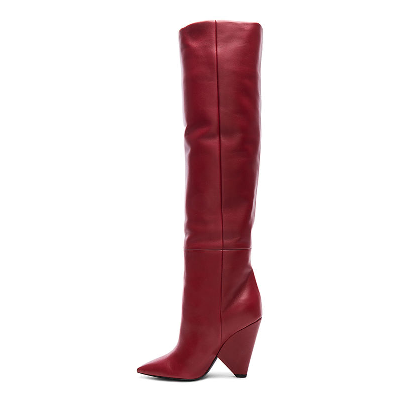 Women's Red Pu Leather Over-the-knee Square Toe Boots Oem