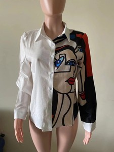 Chemisier élégant pour <span class=keywords><strong>femme</strong></span> à <span class=keywords><strong>col</strong></span> rabattu et manches longues, imprimé floral abstrait, simple boutonnage, coupe ample - Product Image 4