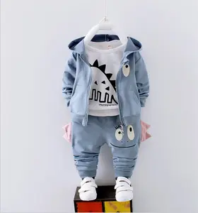 Jongens Kleding Sets Vallen Katoenen T-shirt Met Dinosaurus + Kapmantel + Broek 3 Stuks Jongen Kleding Sets Lente Peuter kleding Baby Boy