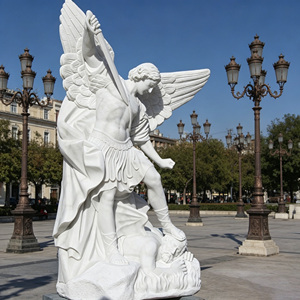 Estatua de San Miguel Arcángel de Mármol Blanco de Tamaño Real para Decoración de Jardín, Iglesia y Uso Religioso en Exteriores - Product Image 5