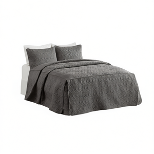 Juego de Cubrecama Gris Oscuro para Cama King, Acolchado, con Esquinas Plegadas, 100% Poliéster - Product Image 1