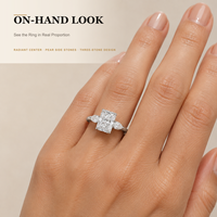 Bague de fiançailles en or 18 carats sur mesure, diamant de laboratoire taille radiant couleur DEF, trois pierres, cadeau de mariage, bijoux fins